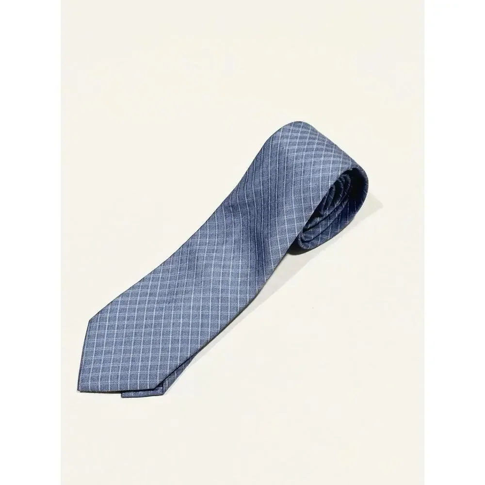 Calvin Klein Men's Blue Windowpane Pattern Silk Tie Classic 57